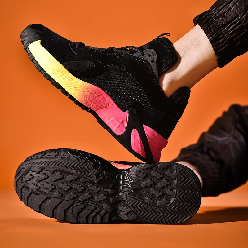 Мужская разноцветная повседневная обувь; Новая трендовая Вулканизированная обувь на платформе со шнуровкой из сетчатого материала; теннисные кроссовки; повседневная обувь для папы; мужские кроссовки