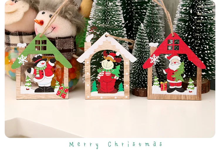 Creative Wood Craft House Shape Christmas Wooden Pendants Ornaments Kids Gift Xmas Tree Ornament Christmas Party Decorations QW139 (7)