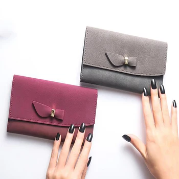 

Wallet Card Package Bow Pu Leather Solid Color Women Synthetic Standard Bag Long Fashion As Picture Hasp Ultra-thin Is Clyine