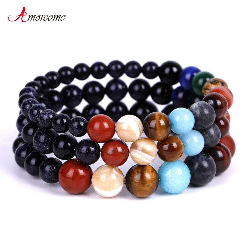 

Amorcome 7 chakra Bracelets for Women Fashion 2020 Eight Planets Natural Stone Beads Charm Bracelets & Bangles Wedding Jewelry