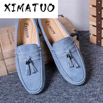 

Luxury Brand Fashion Soft Moccasins Men Loafers High Quality Genuine Leather Shoes Mens Flats Suede Driving Shoes Blue