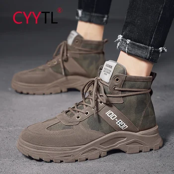 

CYYTL Mens Leather Lace-up Military Army Combat Boots Mens Ankle Boots Shoes Short Casual Round Toe Heighten Botas de Hombre