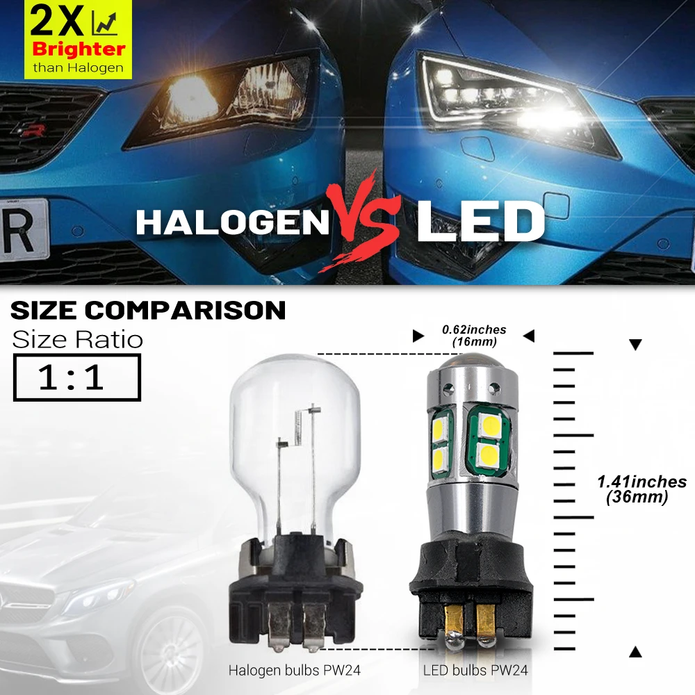 2Pcs LED Daytime Running Lights for Skoda Yeti 2014 2015 2016 2017 PW16W PW24W PWY24W DLRs Bulb Parking Lamps Headlamp Daylight