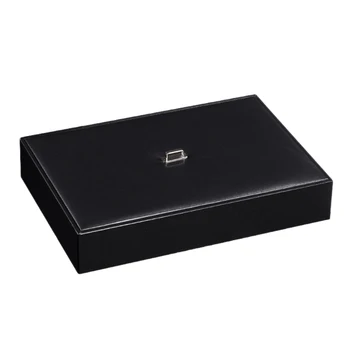 

Botique-Valet Tray Dresser Organizer with Lid for Men and Women, 6 Slot Valet Tray Leather Black Nightstand Organizer Jewelry Ac