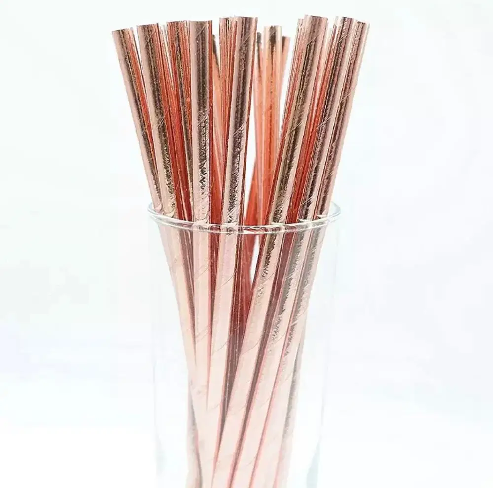 Straws-25pieces Розовое золото в горошек вечерние одноразовая посуда тарелка и чашка для вечеринки соломинки шапки 1st на день рождения Декорации на свадьбу, вечеринку для взрослых вечерние поставки - Цвет: Straws-25pieces