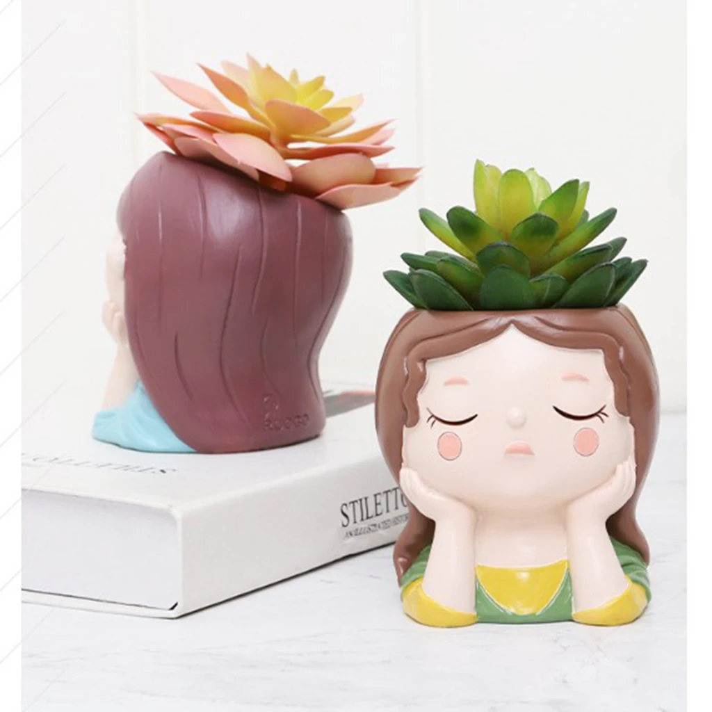 Resin Cute Girls Plant Window Box Flower Pot Small Succulent Planter Pots Decor