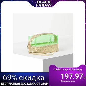 

PVC cosmetic bag, zipped compartment, with handle, gold / green