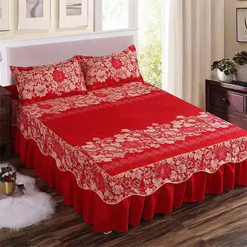

2019 Brand 100% Cotton with Lace Bed Sheet + 2pcs Pillow case Bedding Set Bedding 3 piece set pastoral / fashion plaid sheets