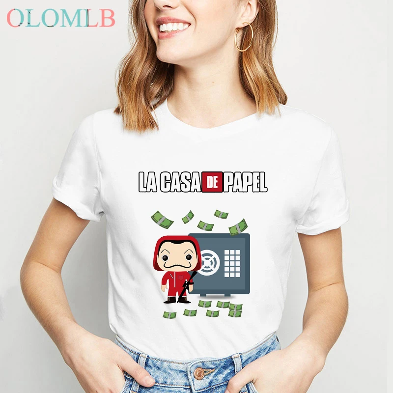 Женская футболка с забавным дизайном, футболка с принтом «Ла Каса де Papel», женские футболки с принтом «деньги», женская футболка с короткими рукавами и принтом «Дом Бумаги» - Цвет: w3