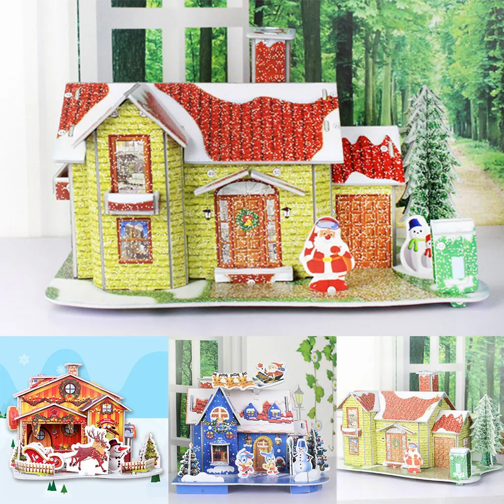 

27*15*15cm 3 Color New Year Home Decoration Cabin Model Building Christmas House Model DIY Toy 3D Cartoon House 2018 Gifts