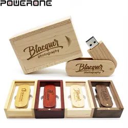 POWERONE – clé USB en bois avec logo personnalisé gratuit, support à mémoire de 4GB 16GB 32GB 64GB, lecteur Flash rotatif avec boîte, photographie 