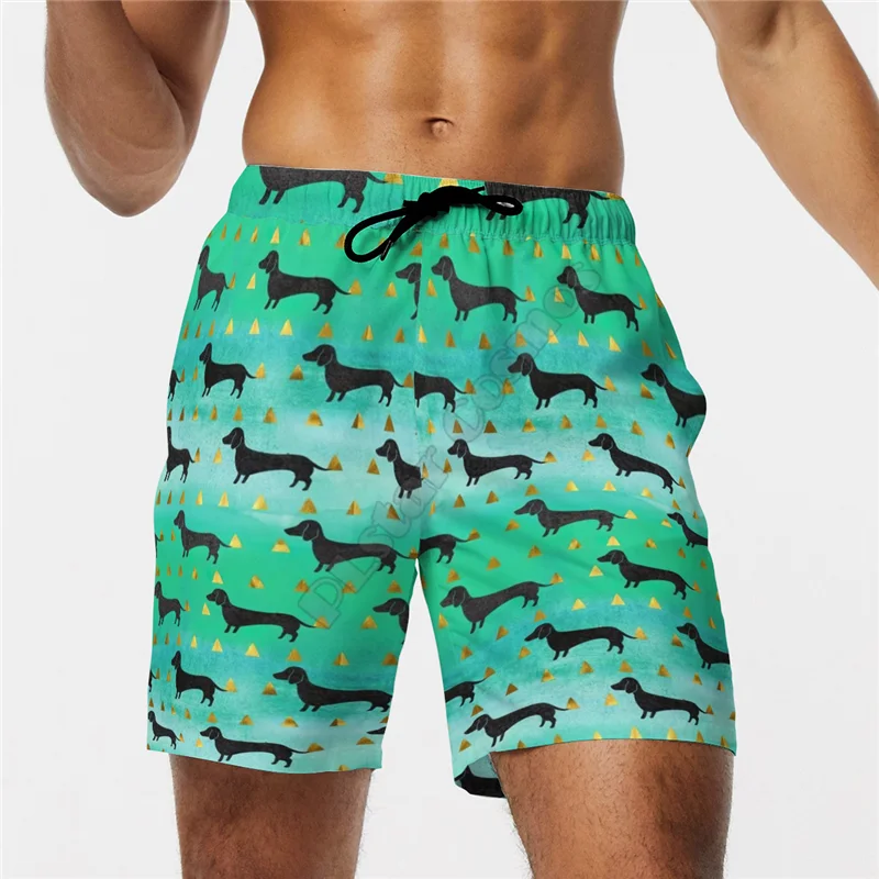 PLstar Cosmos New Summer Funny Cartoon Shorts Dachshund 3D Printed men for women streetwear Casual Beach Shorts 06