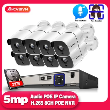 

H.265+ 8CH POE CCTV System 5MP AI Face detect NVR kit Tway Audio Bullet Dome POE IP Camera day night Security POE camera