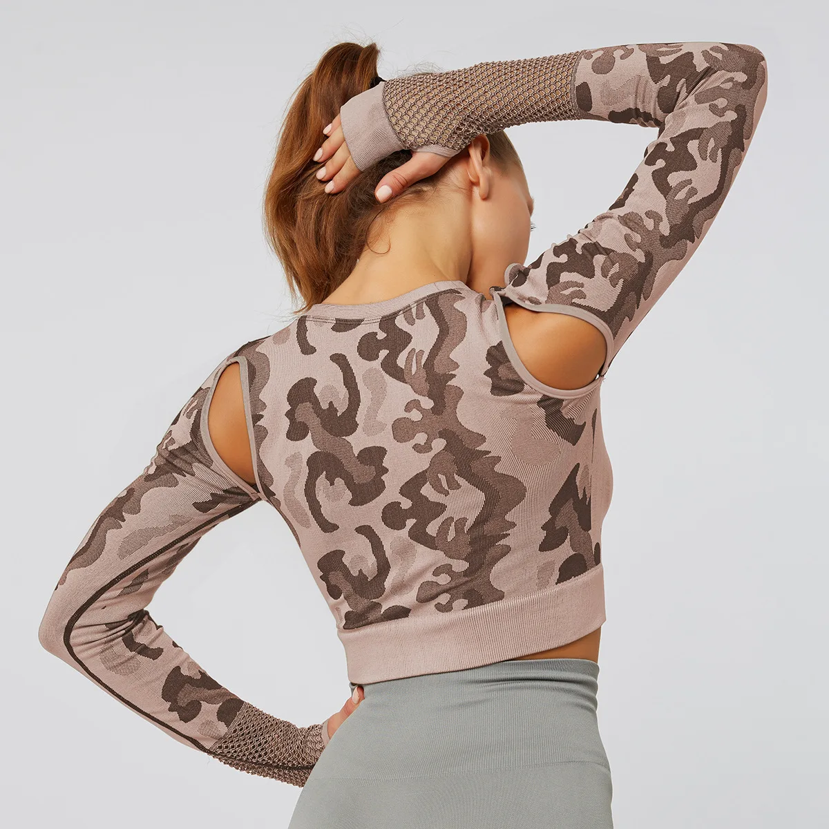 Camo Yoga спортивный короткий топ спортивная футболка с длинным рукавом Топы для тренировок для женщин бесшовная футболка для спортзала женские фитнес-футболки спортивная одежда