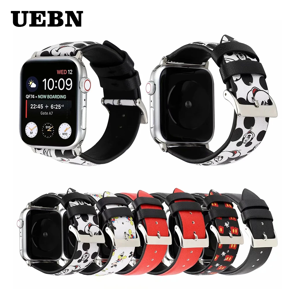 UEBN кожаный ремешок для apple watch 38 42 40 44 мм Классическая пряжка кожаный ремень для iwatch series 4 3 2 1 печать ремешки для часов
