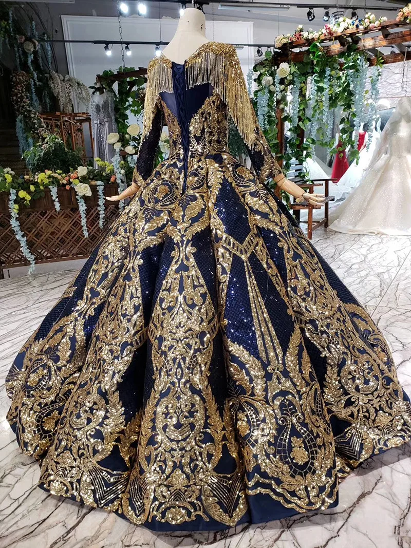 Customize Color Sequin Lace Ball Gown Muslim Bridal Evening