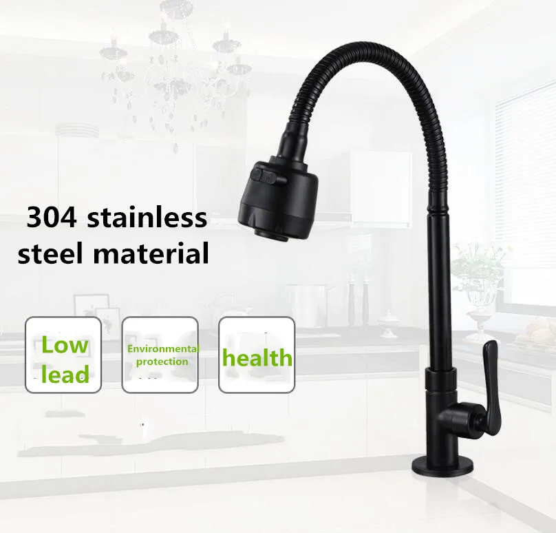 G1 / 2 Matte Black Kitchen sink Faucet 304 Stainless Steel Bathroom Sink Tap 360 ° Rotation Lengthen Mop Pool Single Cold Tap