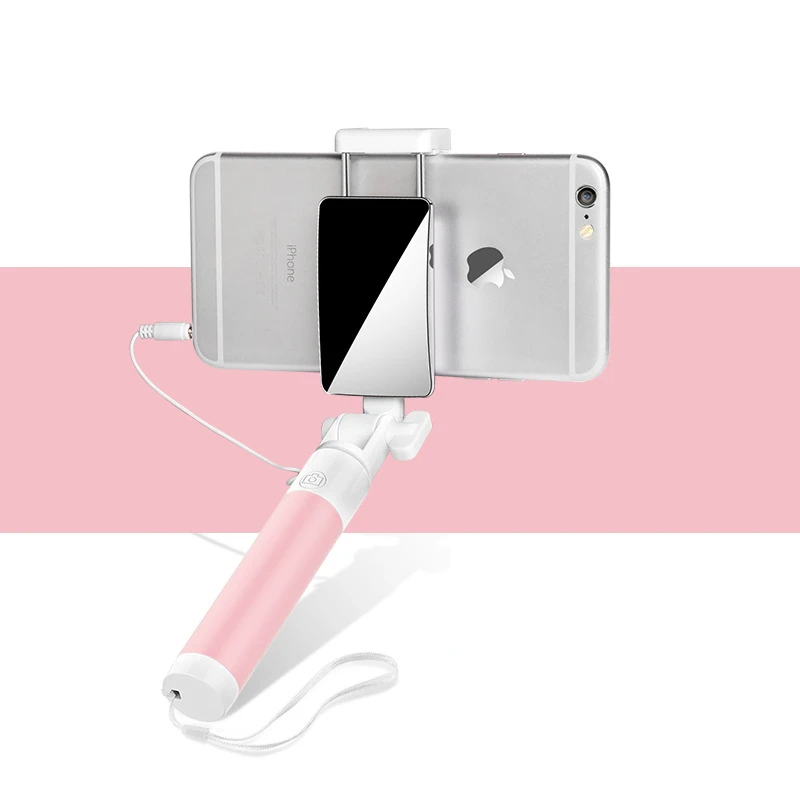 Мобильный телефон Bluetooth селфи палка пульт дистанционного управления тренога для селфи настольная подставка зеркало, селфи-Палка для Xiaomi/huawei - Цвет: wired mirror pink