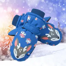 Детские ветрозащитные водонепроницаемые лыжные перчатки для мальчиков и девочек, тепловая облицовка, теплые детские уличные перчатки для сноуборда со снежинками и оленями