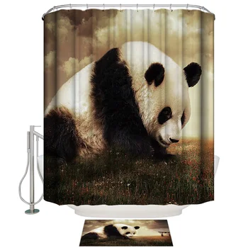 

Fabric Shower Curtain Animal Cute Panda Shower Curtains Bathroom Decor Bathroom Shower Curtain Doormat Set