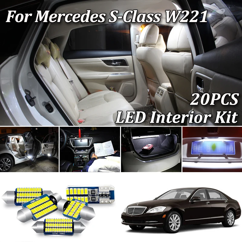 20 шт. SMD лампы белого цвета без ошибок для Mercedes S class W221 седан светодиодный комплект