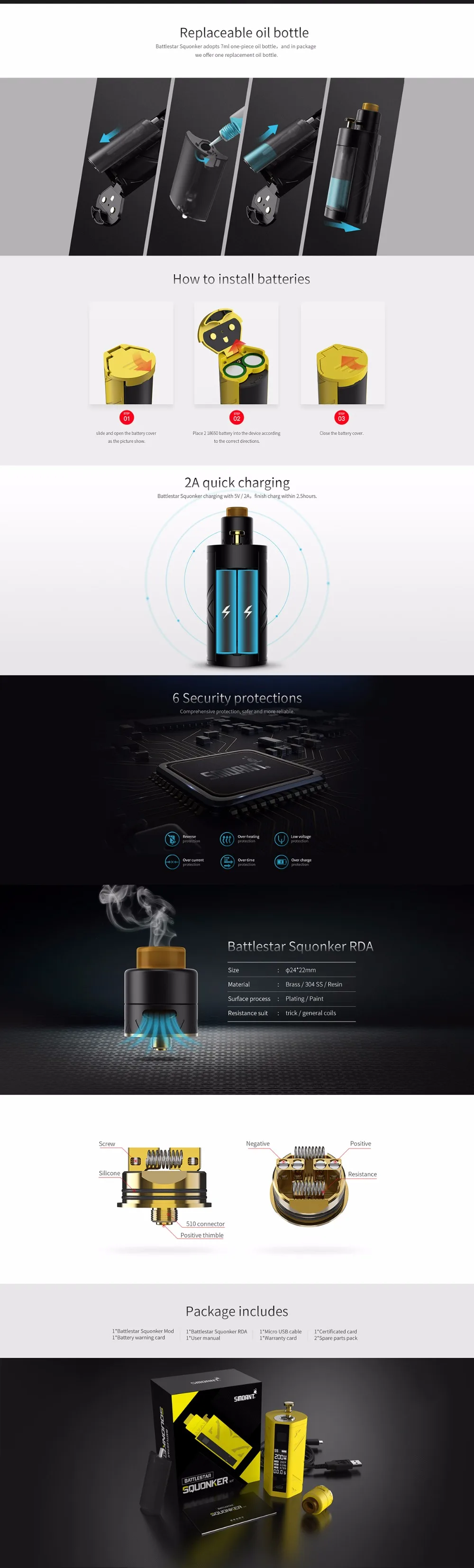 Smoant Battlestar Squonker 200 Вт с 7 мл Squonker 24 мм RDA и сменный набор электронных сигарет для бутылки жидкости