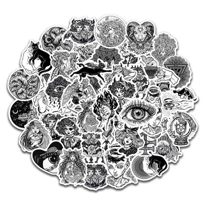 

10/30/50PCS Stationery Black and White Gothic Phone Water Cup Waterproof Graffiti Notebook Helmet Car Sticker Wholesale