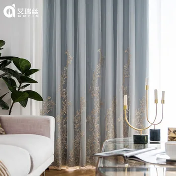 

Custom Curtains for Living Room Study Bedroom European-Style High-End Luxury Embroidery Mesh Curtains Green Curtain Fabric Yarn