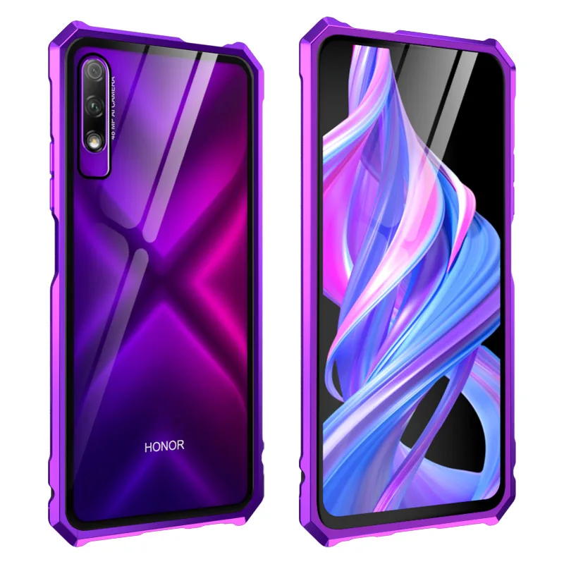 Для huawei Honor 9X Pro Чехол металлический бампер алюминиевая рамка с закаленным стеклом задняя крышка чехол для huawei Honor 9X Pro Чехол - Цвет: purple