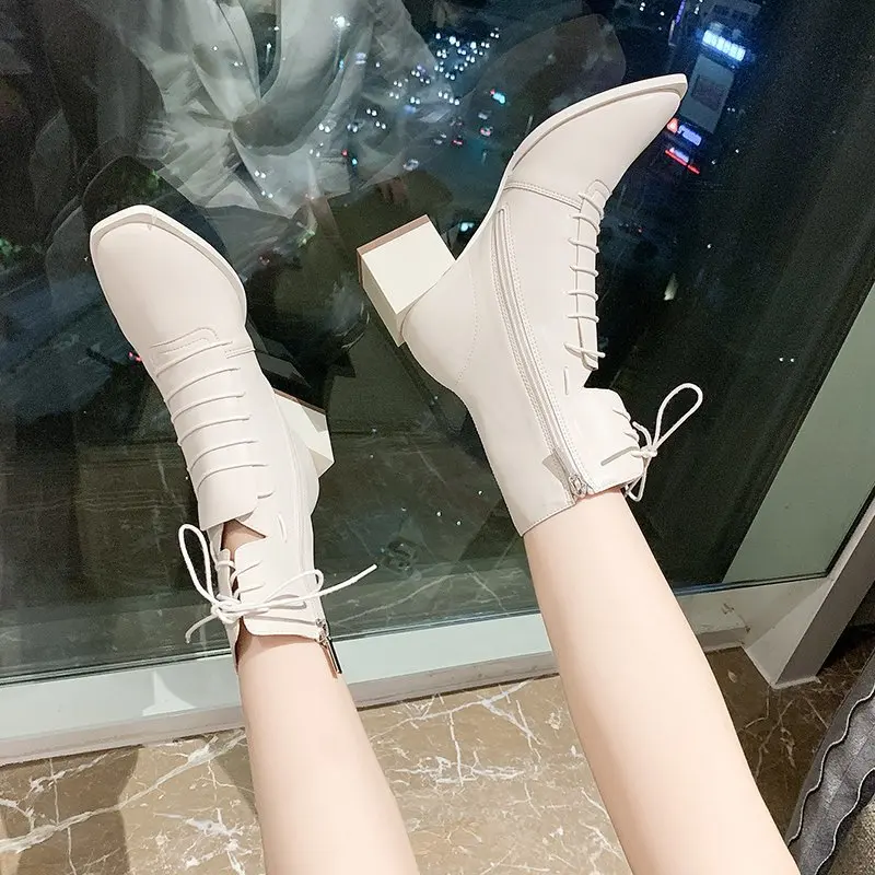 Size 35-40 2020 New Elegant Womens Boots Autumn Brand Design Solid PU Shoes for Woman Sexy Ladies High Heels Career Dress Pumps