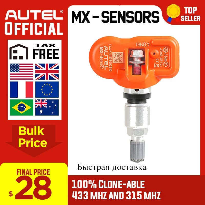 Autel mx-сенсор 433 МГц 315 МГц универсальное программируемое TPMS сенсор специально Встроенный датчик давления в шинах работает с блок TPMS