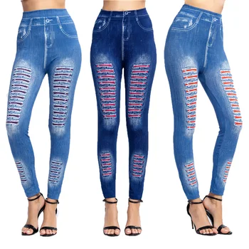 

2019 Jeans Printing Leggings Put Hip Elastic High Waist Legging Breathable Slim Pants