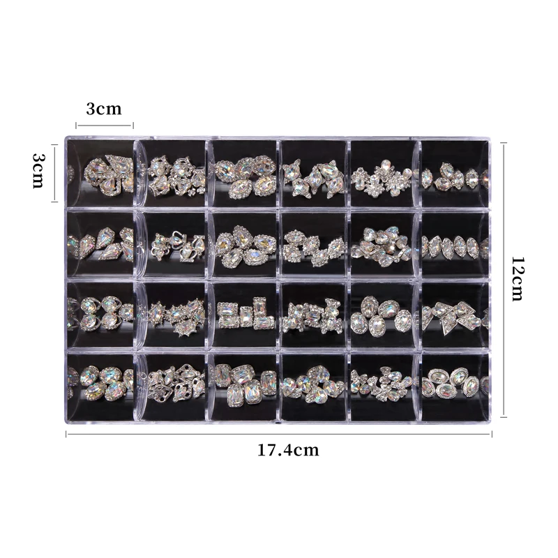 Oversized 120Pcs Nail Charms Gems Rhinestone with box Nail Art Charm Gem  Kit-3D Crystal AB Rhinestones, 24K Gold Nail Diamond