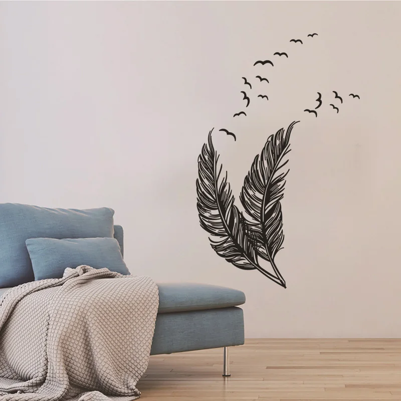 Creative Feather Wall Sticker Living Room Bedroom Window Glass