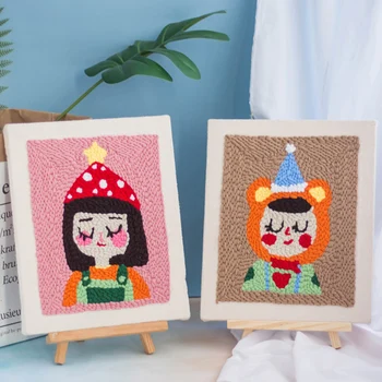 

Punch Needle Craft DIY Set Cute Girl Pattern Embroidery Stitching Punchneedle Cross Stitch Kit for Beginner Handmade Gift