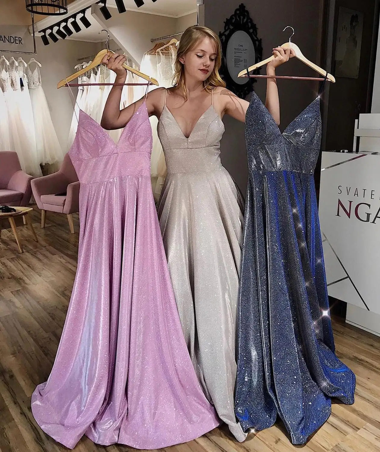 Robe De Soiree вечернее платье с карманами, сверкающие блестки на тонких бретелях, ТРАПЕЦИЕВИДНОЕ ПЛАТЬЕ С v-образным вырезом, платья для выпускного вечера, Длинные