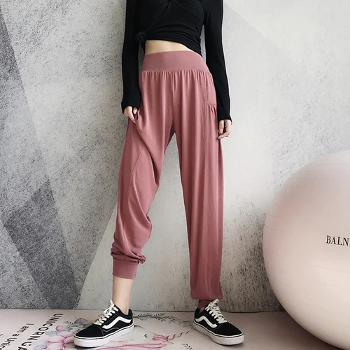 Sports Pants Women Loose Yoga Pants Sports Trousers Exercise Fitness Running Jogging Loose Workout Sport Pants Hip Hop Dance - Цвет: SSR9-21 Pink