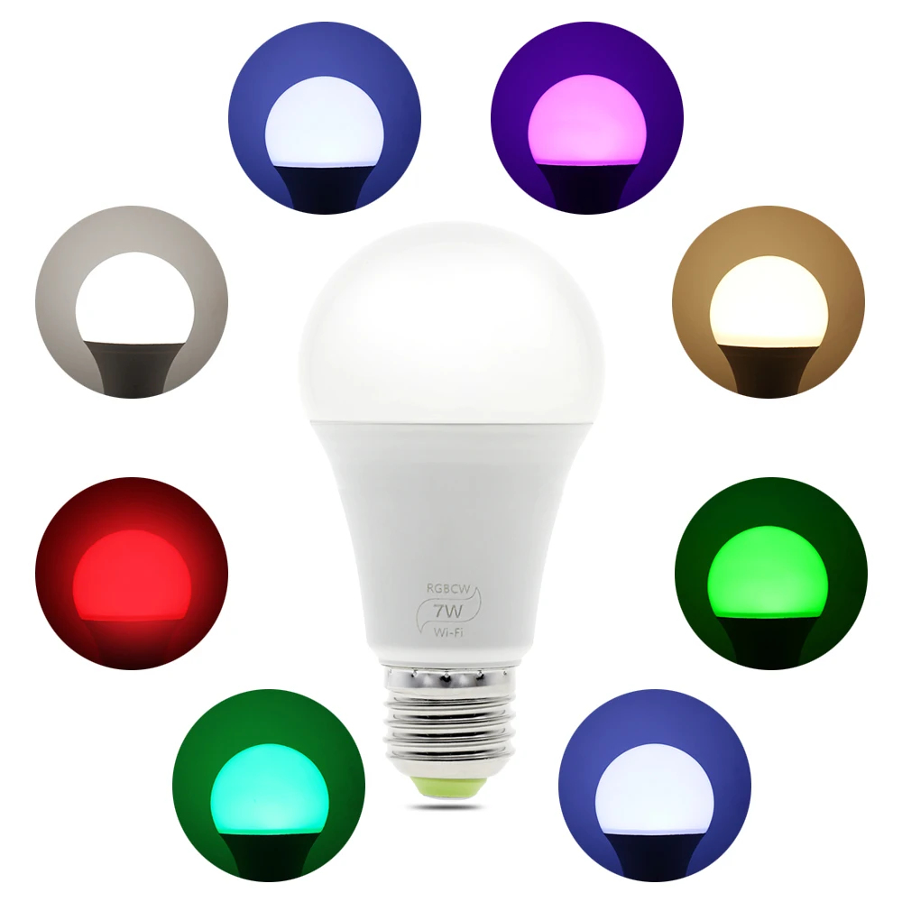 Умный wifi светодиодный светильник работает с Amazon Alexa и Google Home RGB + теплый белый E27 7