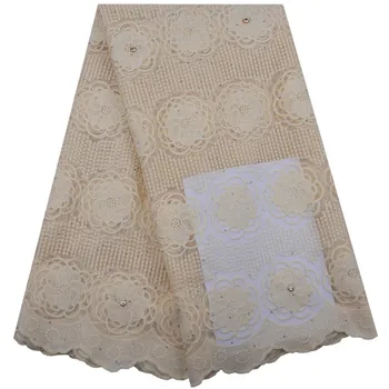 

African Stones Lace Fabric Guipure Lace Fabric 2019 High Quality Nigerian Milk Silk Cord Lace Fabric For Wedding Dress 1420