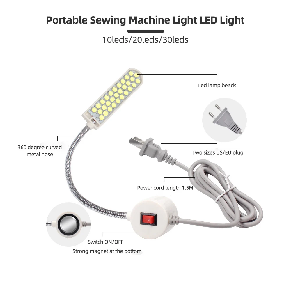 110V 220V 10 20 30 светодиодный светильники для швейной машинки гибкий светильник для цеха для верстак цанговый патрон Пресс освещение машины промышленная