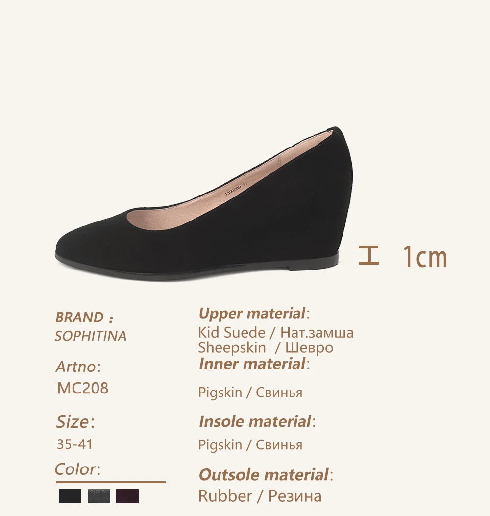 SOPHITINA/удобные туфли-лодочки на танкетке; Высококачественная замшевая женская обувь с круглым закрытым носком; новые туфли-лодочки ручной работы; C208