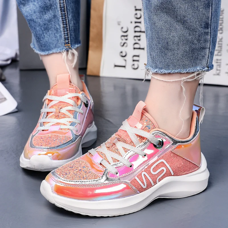 2019 New Sneakers Women Tennis Shoes Black Gold Rhinestone Bling Casual