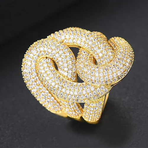 LARRAURI New Luxury Cubic Zircon African Bride Dubai Finger Ring Braided Chic Rings for Women Wedding Jewelry Accessories - Цвет основного камня: Gold