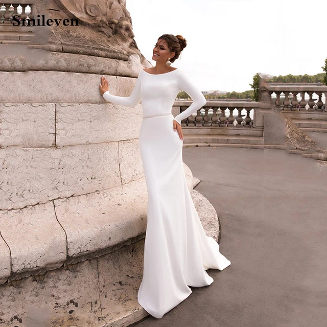Satin Mermaid Spaghetti Straps Wedding Dresses, PW368 | Promnova.com