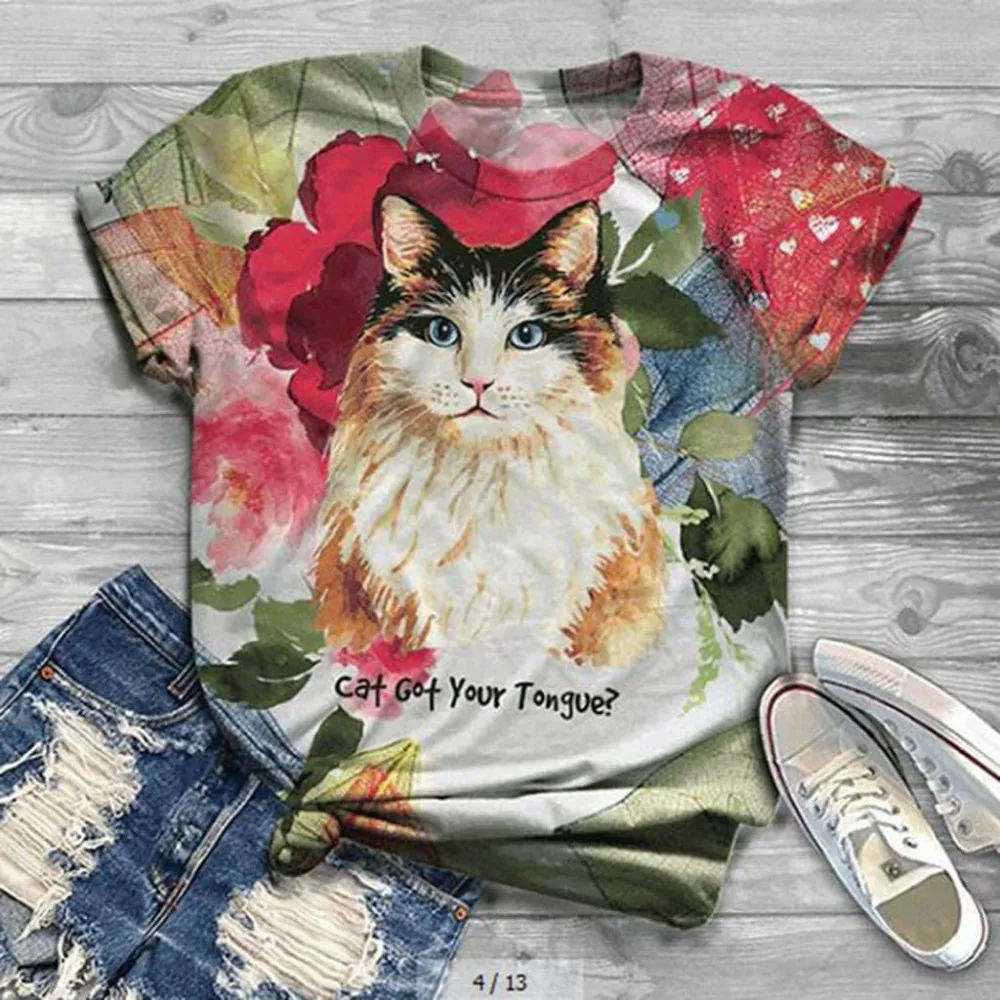 Plus Size Vintage Shirts Women Tshirts Short Sleeve 3D Animal Printed O-Neck Tops Tee T-Shirt Blusas mujer camisetas