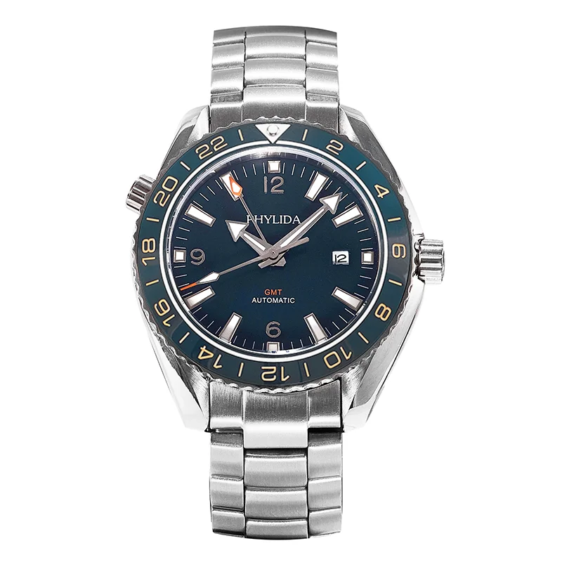 Мужские синие 43,5 мм GMT двухчасовые автоматические часы Sea master Ocean Homage сапфировое стекло синяя керамическая вставка 3 АТМ - Цвет: with logo