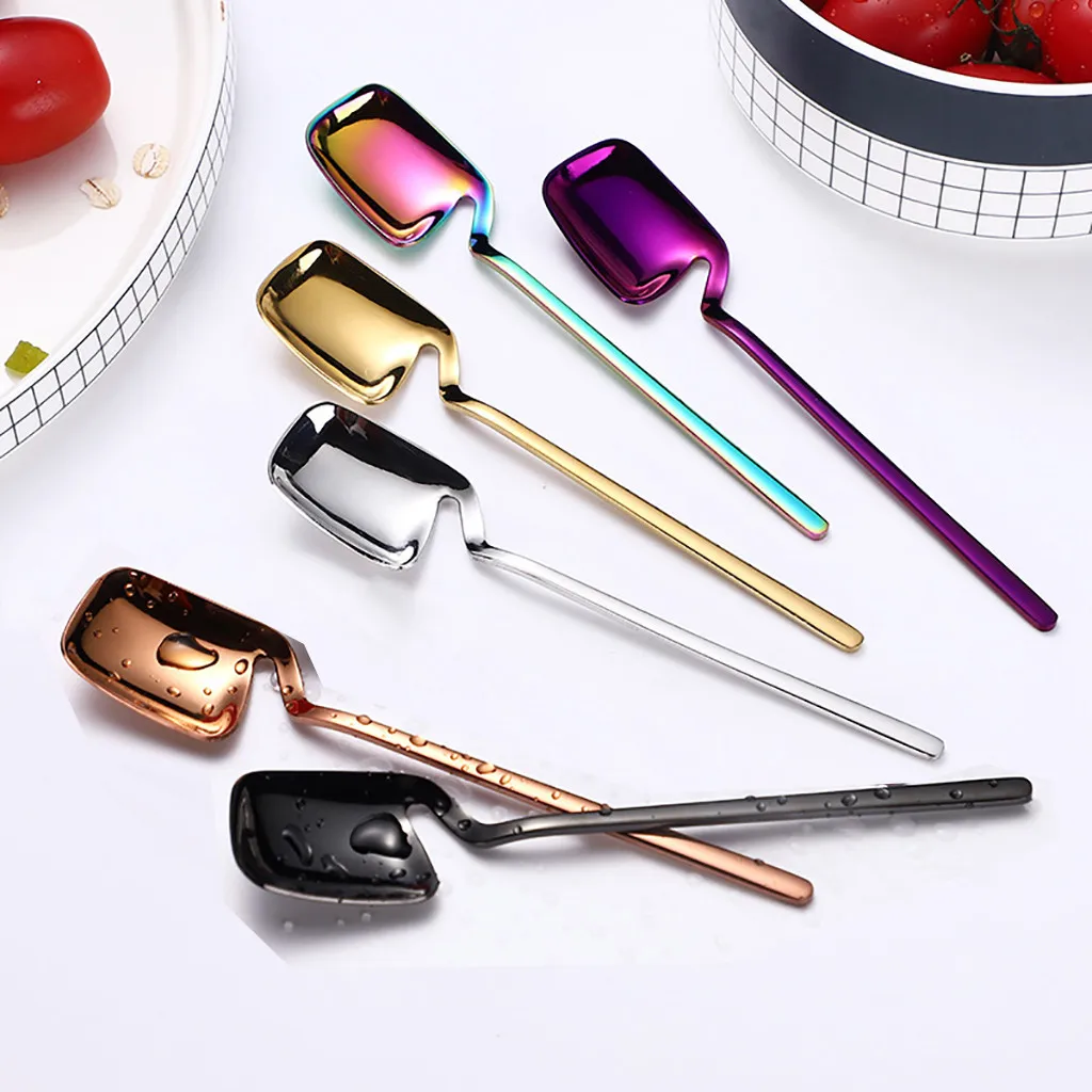 

Colorful Spoon Handle Spoons Flatware Ice Cream Drinking Tools Kitchen Gadget Rainbow Color Dinnerware mutfak aksesuarlari