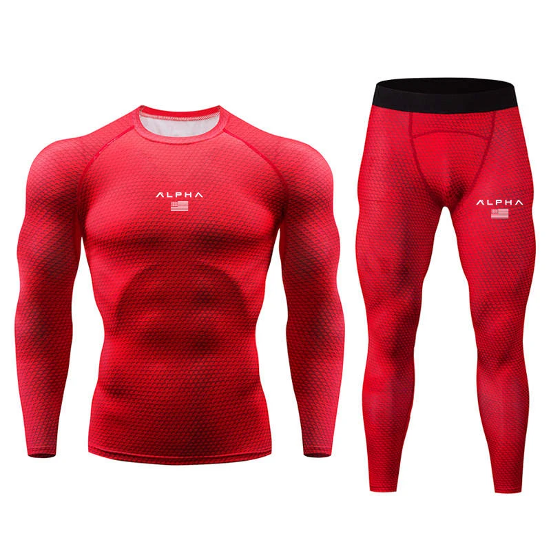 Men's Sports Compression Racing Set T-Shirt+ Pants- Skin Tights Fitness Long Sleeve Training Running Suits Clothing Yoga Wear - Цвет: picture color