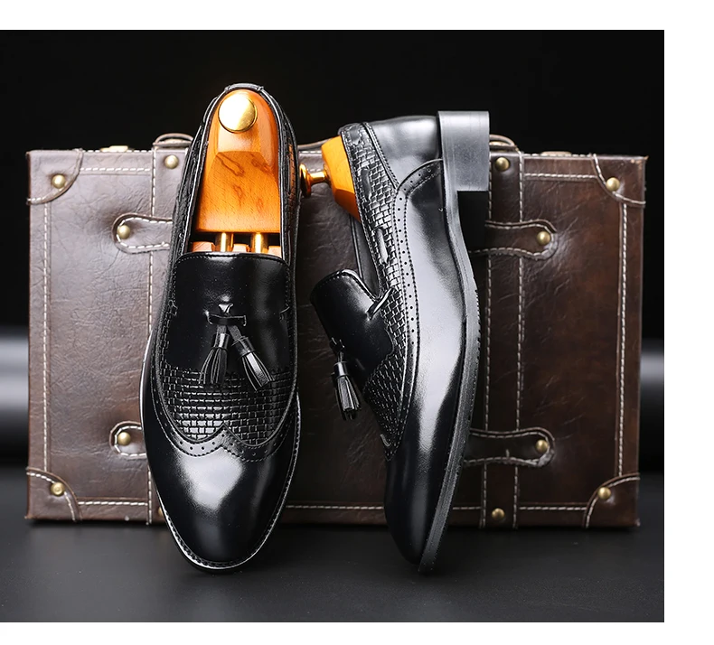 Misalwa Quarter Brogue/Мужские модельные туфли в британском стиле; мужские свадебные строгие кожаные туфли с кисточками; вечерние мокасины для джентльмена; большие размеры 37-48