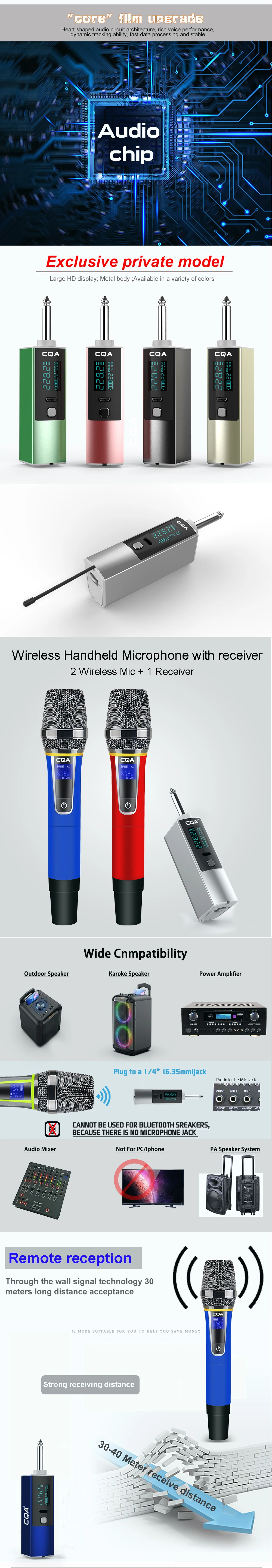 Wireless Microphone 2 Channels UHF Professional Handheld Mic Micphone For Party Karaoke Church Show Meeting 50 Meters Sing Song